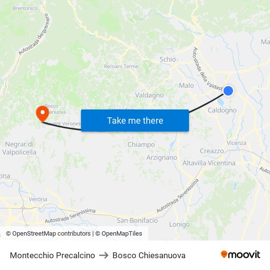 Montecchio Precalcino to Bosco Chiesanuova map