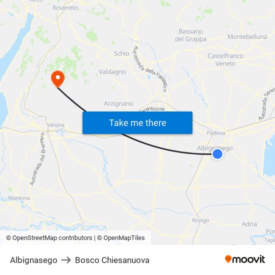 Albignasego to Bosco Chiesanuova map