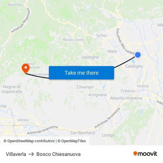 Villaverla to Bosco Chiesanuova map