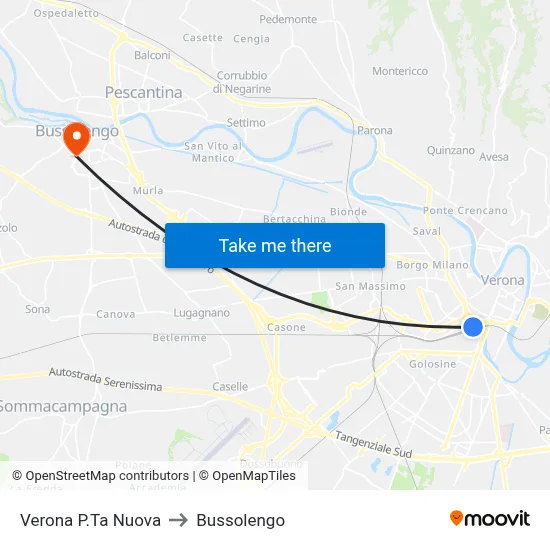 Verona P.Ta Nuova to Bussolengo map