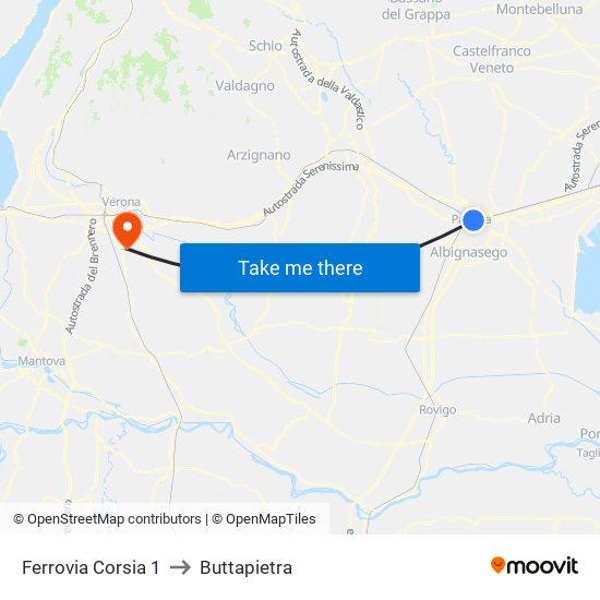 Ferrovia Corsia 1 to Buttapietra map
