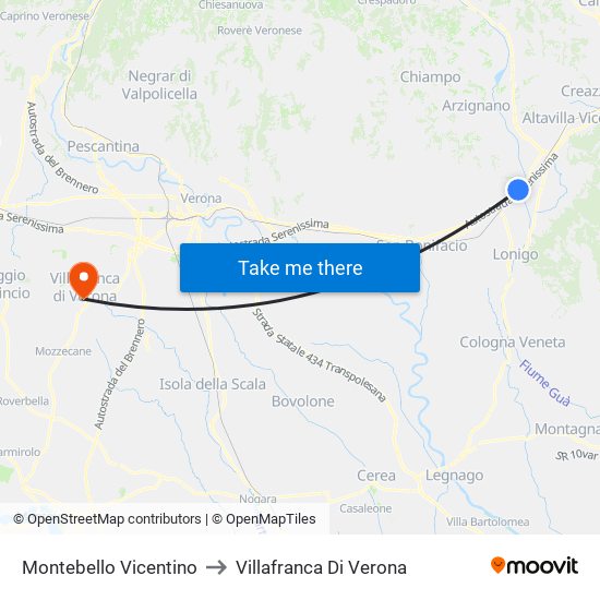 Montebello Vicentino to Villafranca Di Verona map