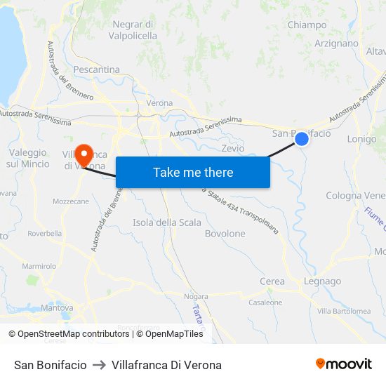 San Bonifacio to Villafranca Di Verona map