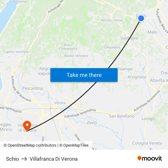 Schio to Villafranca Di Verona map