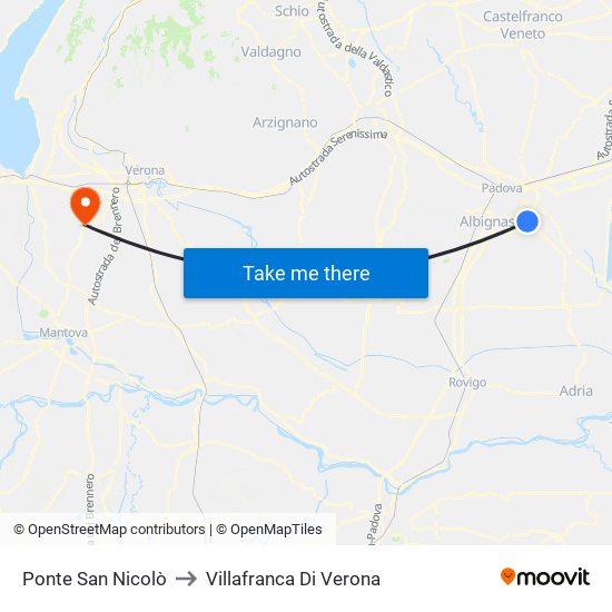 Ponte San Nicolò to Villafranca Di Verona map