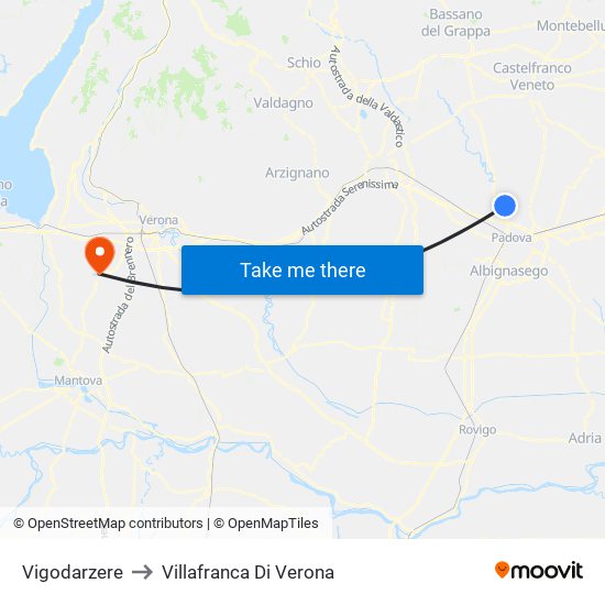 Vigodarzere to Villafranca Di Verona map
