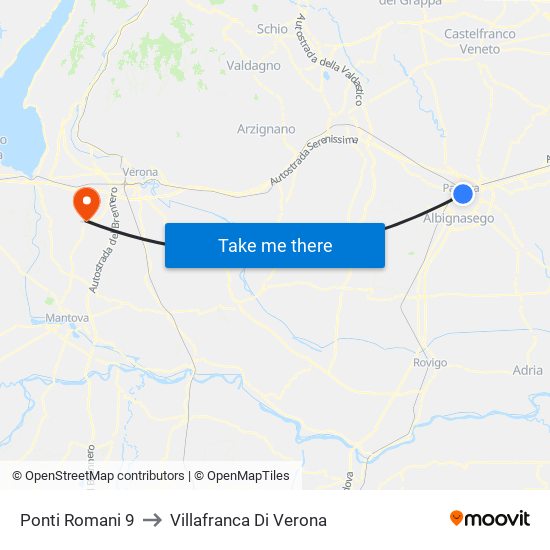 Ponti Romani 9 to Villafranca Di Verona map