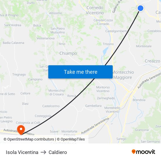 Isola Vicentina to Caldiero map