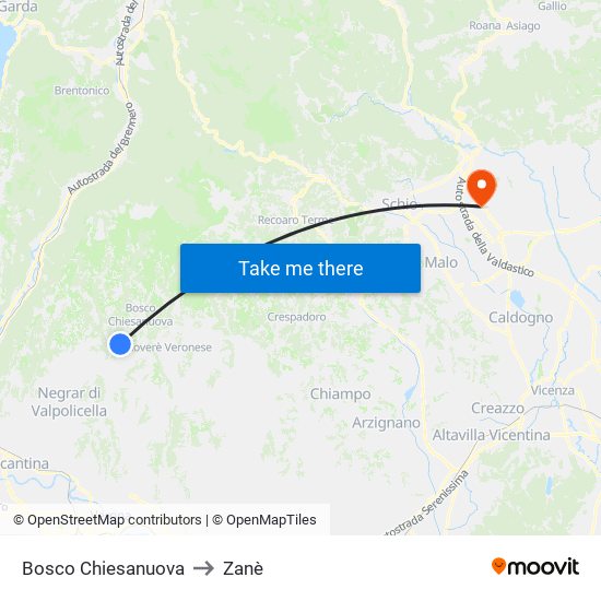 Bosco Chiesanuova to Zanè map