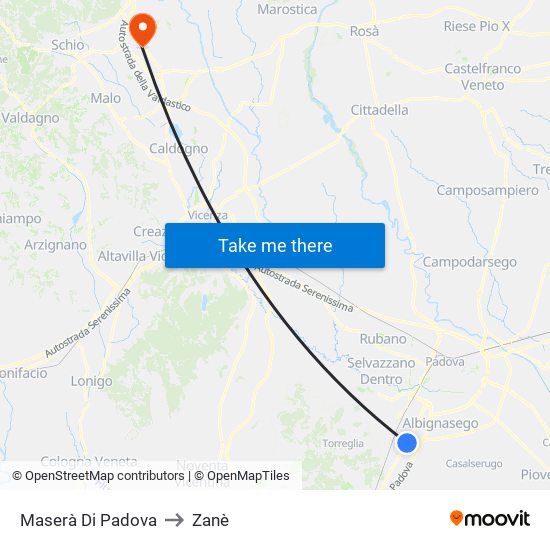 Maserà Di Padova to Zanè map