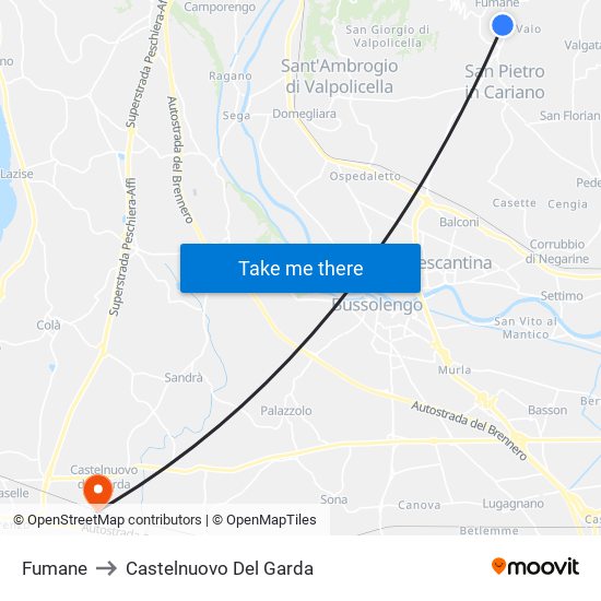 Fumane to Castelnuovo Del Garda map