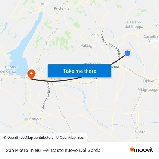 San Pietro In Gu to Castelnuovo Del Garda map