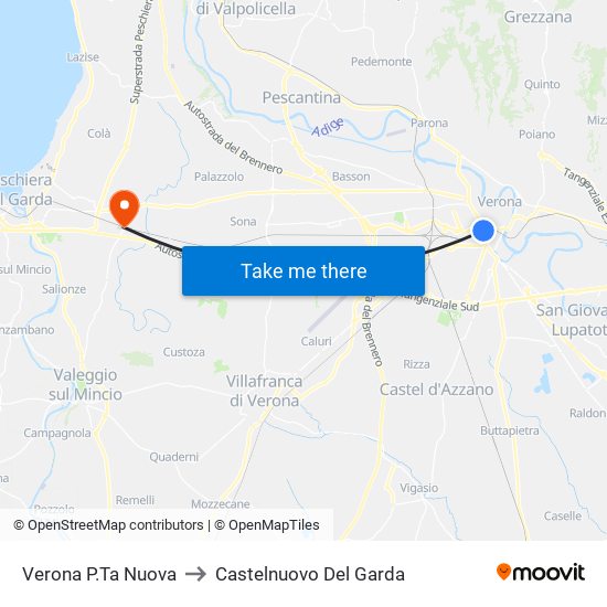 Verona P.Ta Nuova to Castelnuovo Del Garda map