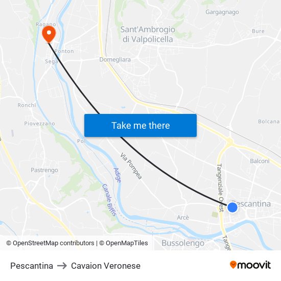 Pescantina to Cavaion Veronese map