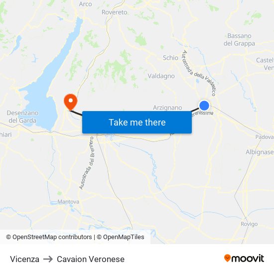 Vicenza to Cavaion Veronese map