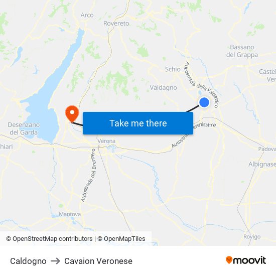 Caldogno to Cavaion Veronese map