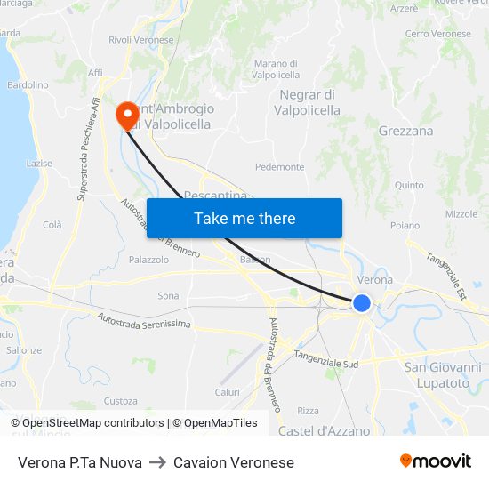 Verona P.Ta Nuova to Cavaion Veronese map