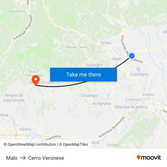 Malo to Cerro Veronese map