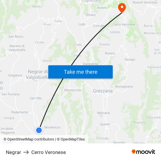 Negrar to Cerro Veronese map