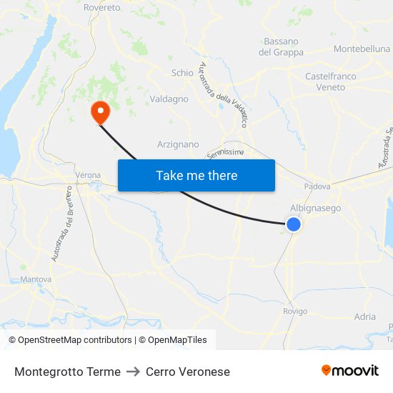 Montegrotto Terme to Cerro Veronese map