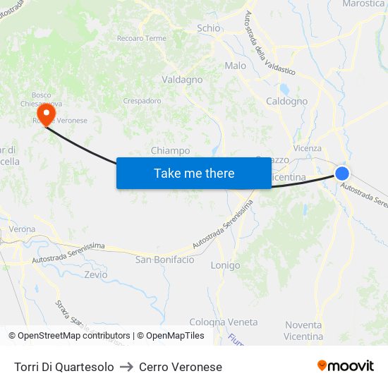 Torri Di Quartesolo to Cerro Veronese map
