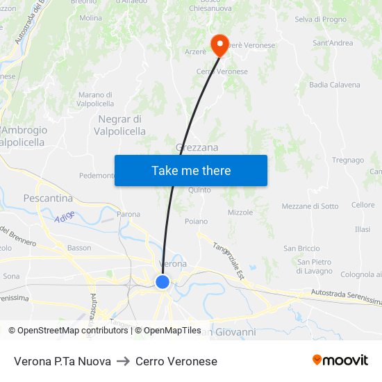 Verona P.Ta Nuova to Cerro Veronese map