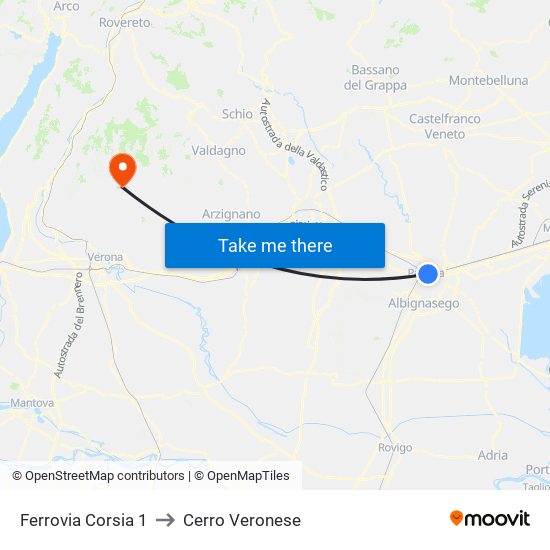 Ferrovia Corsia 1 to Cerro Veronese map