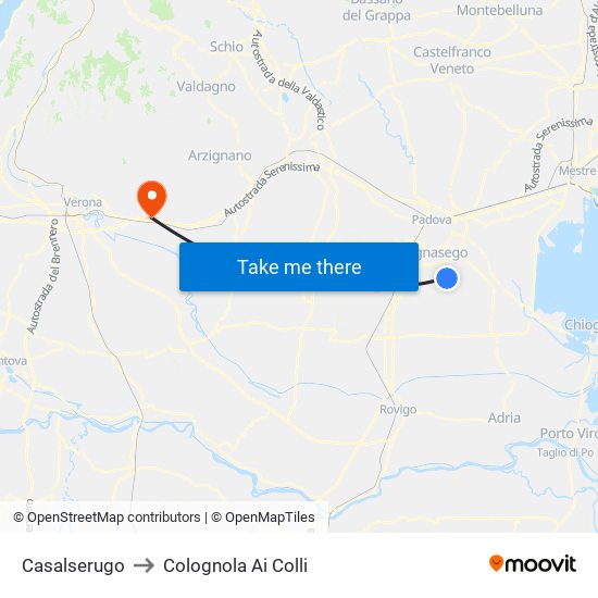 Casalserugo to Colognola Ai Colli map