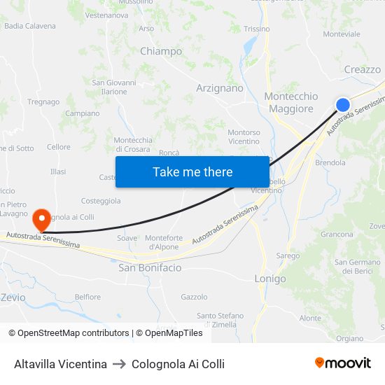 Altavilla Vicentina to Colognola Ai Colli map
