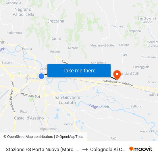 Stazione FS Porta Nuova (Marc. B2) to Colognola Ai Colli map