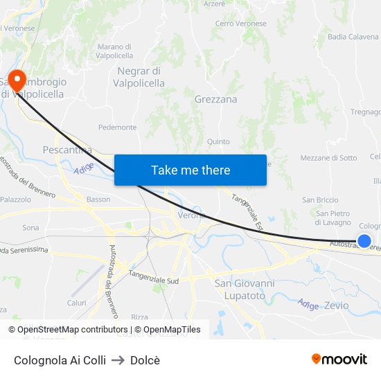 Colognola Ai Colli to Dolcè map
