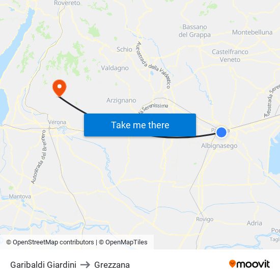 Garibaldi Giardini to Grezzana map