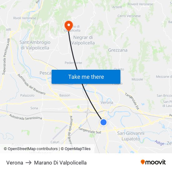 Verona to Marano Di Valpolicella map