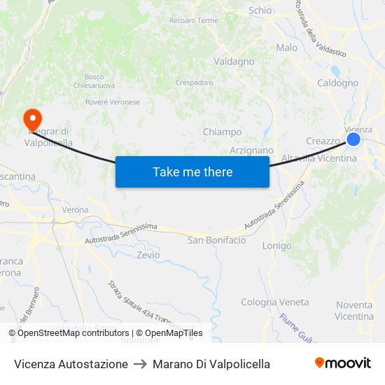 Vicenza Autostazione to Marano Di Valpolicella map
