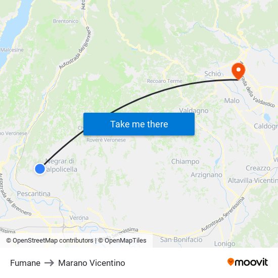 Fumane to Marano Vicentino map