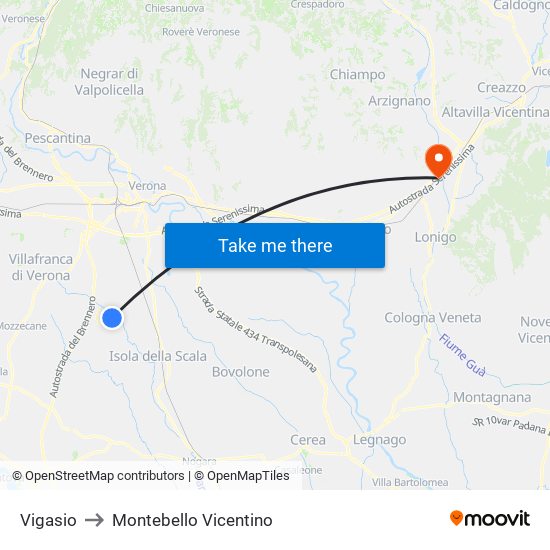 Vigasio to Montebello Vicentino map