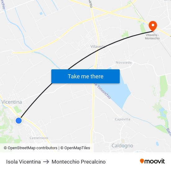 Isola Vicentina to Montecchio Precalcino map