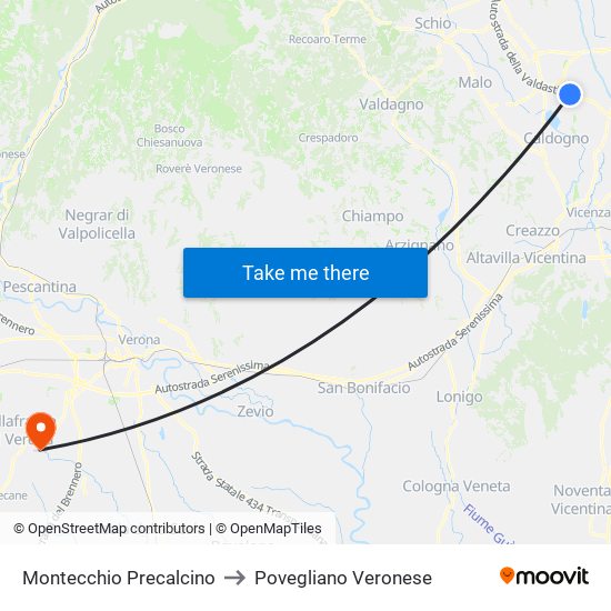 Montecchio Precalcino to Povegliano Veronese map