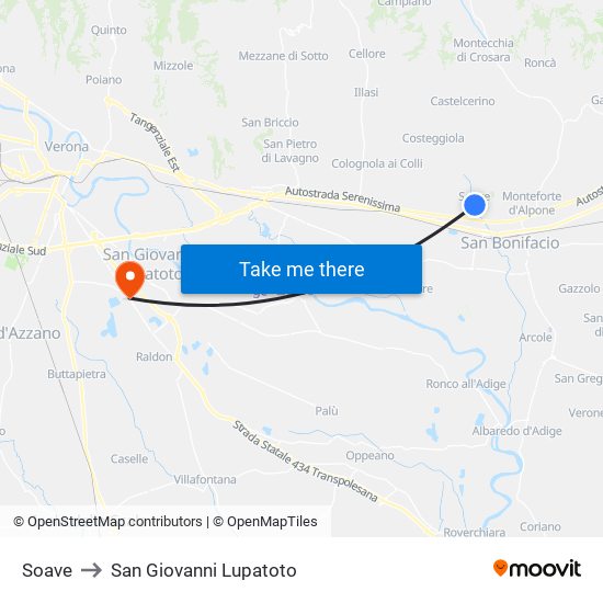 Soave to San Giovanni Lupatoto map