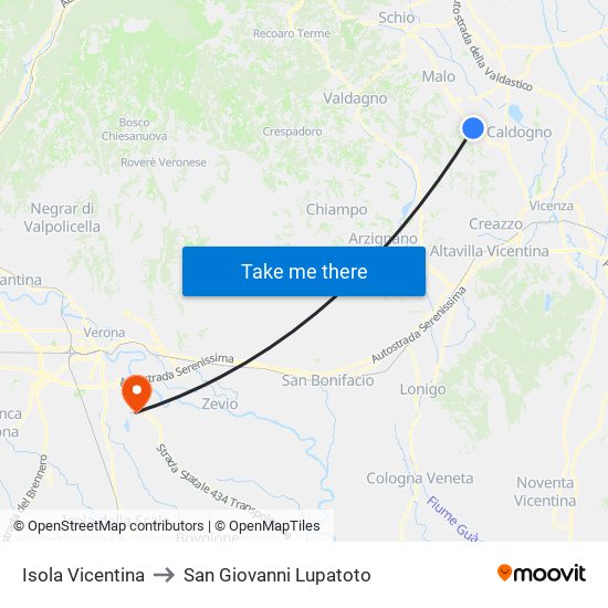 Isola Vicentina to San Giovanni Lupatoto map