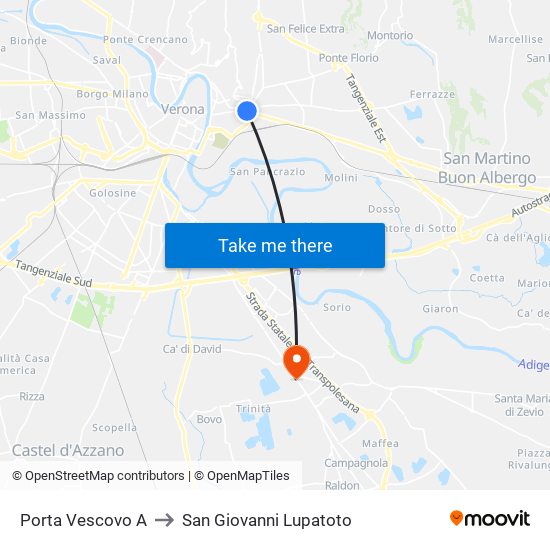 Porta Vescovo A to San Giovanni Lupatoto map