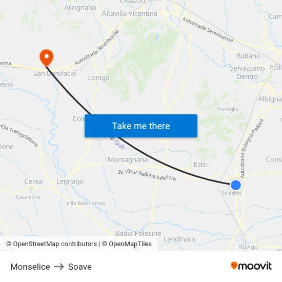 Monselice to Soave map