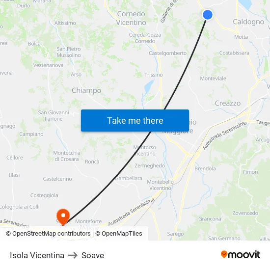 Isola Vicentina to Soave map