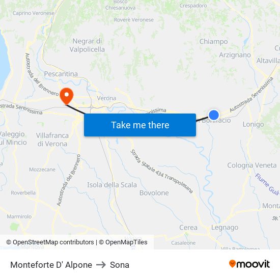 Monteforte D' Alpone to Sona map