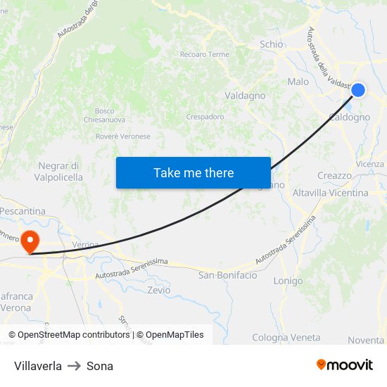 Villaverla to Sona map