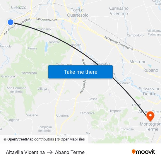 Altavilla Vicentina to Abano Terme map