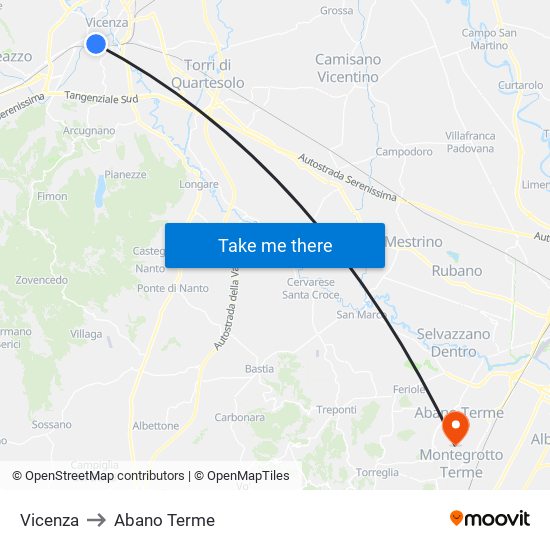 Vicenza to Abano Terme map