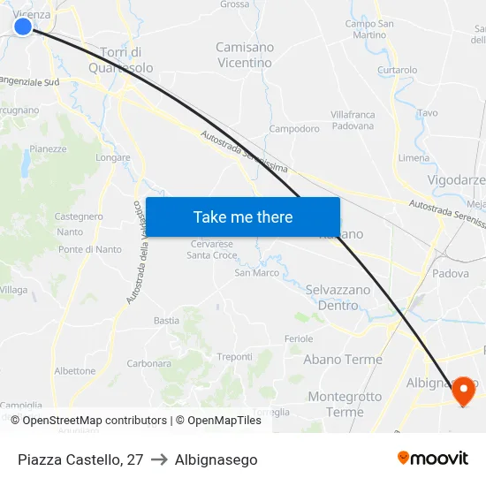 Piazza Castello, 27 to Albignasego map