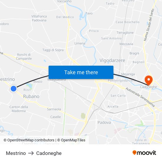 Mestrino to Cadoneghe map