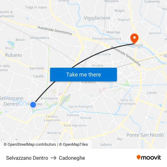 Selvazzano Dentro to Cadoneghe map